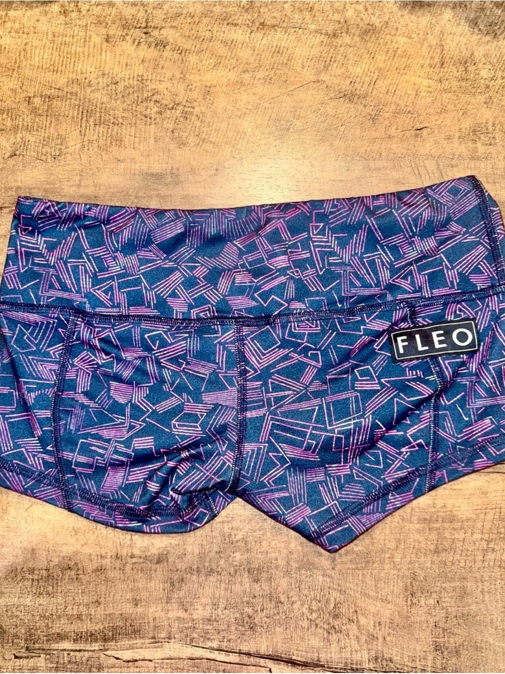 FLEO Geometric Print Booty Shorts Small Blue Pink Athletic Shorts - Picture 2 of 4